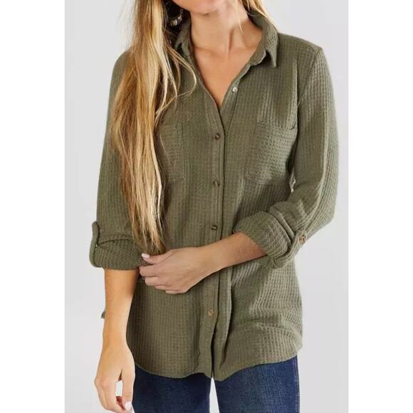 Daytrip Buckle EUC Brushed Waffle-knit button down shirt Large 10-12 Olive green - Picture 1 of 17